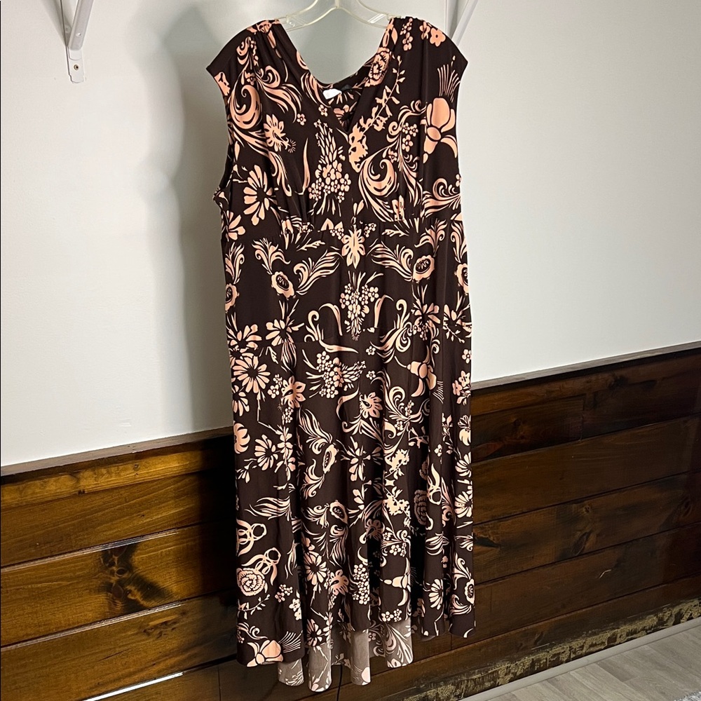 Mariage Y2K Floral Brown and Pink Sleeveless‎ Dress- 22W